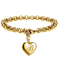 Bracelets à breloques personnalisés en acier inoxydable plaqué or 18 carats avec initiales anglaises de A à Z pour femmes