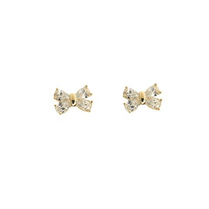 Élégantes boucles d'oreilles clous en argent sterling plaqué or 14 carats avec mini nœud papillon et zircon, idéales pour mariage, anniversaire, fiançailles et cadeau - Product Image 6