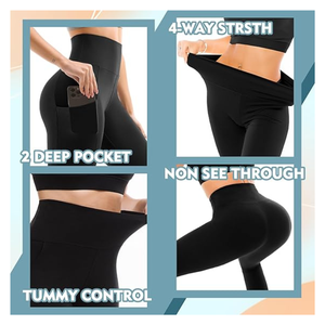 Leggings de fitness personnalisés pour femmes en polyester uni |   Pantalons de yoga à compression à taille haute et longueur intégrale avec poches pour la salle de sport - Product Image 3