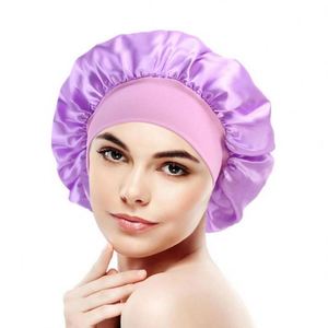 Bonnet en satin personnalisé avec logo, accessoires pour cheveux, bande élastique large, grande taille, bonnet de nuit pour femmes, usage quotidien et plage - Product Image 3
