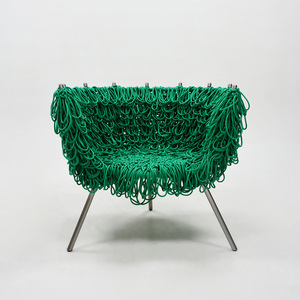 Fabric <b>Easy</b> <b>Chair</b> with Armrests Tubular Stainless Steel Frame Acrylic Rope Wrapping Armchair for Hotel Furniture Home Use - Product Image 2