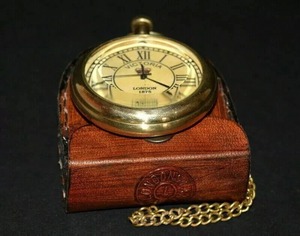 Montre de poche en laiton avec boîte cadeau, affichage analogique à quartz, étui à chaîne, cadeau personnalisé, horloge de bureau, portable, atomique, maritime - Product Image 3