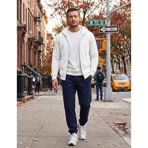 FOXA Sweat-shirt à capuche zippé en molleton pour homme, en coton, à manches longues, décontracté, avec cordon de serrage, vêtements pour homme - Product Image 3