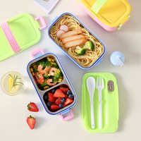 Boîte à lunch portable à double étage, grande capacité, en acier inoxydable 304, isolée, double paroi, compatible micro-ondes, étanche et anti-fuite