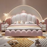 Lit de princesse flottant de luxe moderne avec barrières de sécurité, motif dessin animé mignon pour filles et adolescentes, lit suspendu pour chambre à coucher, disponible en tailles Queen et Twin pour enfants