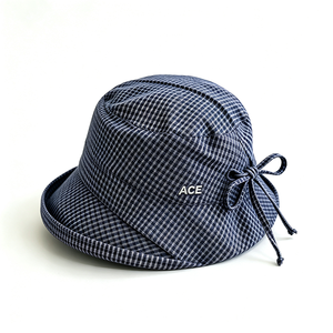 Chapeau Bob Unisexe à Carreaux avec Nœud Latéral et Cordon Réglable, Protection UV, Large Bord, Broderie 3D Personnalisée ACE, en Polyester, pour la Pêche - Product Image 4