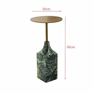 Mesa Lateral de Mármore Verde Natural, Mesa Redonda Pequena de Metal Luxuosa, Mesa de Canto para Sofá para Hotel, Vila, Apartamento - Product Image 6