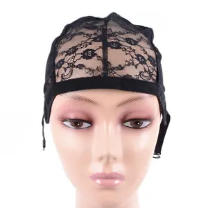Gorro de peluca ajustable de malla de encaje negro y terciopelo con tejido de encaje completo, sin pegamento, tallas <span class=keywords><strong>M</strong></span>/L/XL, empaque en bolsa - Product Image 1