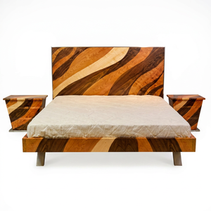 Custom Modern Queen Size Panel Wooden <b>Platform</b> <b>Bed</b> <b>Frame</b> with Side Tables - Product Image 1