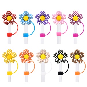 En gros, embouts de pailles en silicone réutilisables personnalisés de 10 mm, décorations de pailles en plastique en forme de fleur populaires et mignonnes pour accessoires de boisson - Product Image 2