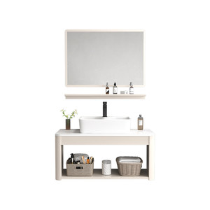 Conjunto de Muebles de Baño BTH Estilo Crema, <span class=keywords><strong>IPX4</strong></span> Impermeable, Lavabo Integrado de Cerámica Nivel E0, Espejo Inteligente, Aluminio Espacial - Product Image 5