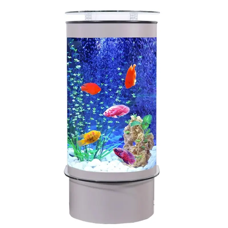 Novo luminoso aquário acrílico cilindro meia forma redonda vidro peixinho tanque com LED