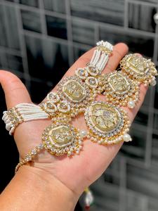 Ethnic Gold Plated Jewelry <b>Set</b> Pearl <b>Beaded</b> Mop Stone Necklace Earring Bracelet <b>Set</b> for Wedding Party - Product Image 1