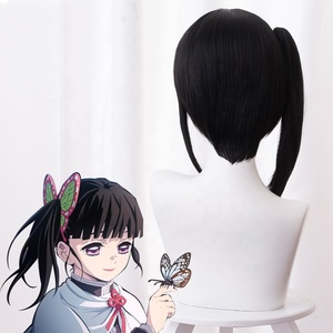 Wholesale 40cm Short Demon Slayer Peluca <strong>Tsuyuri</strong> Kanawo Wig Cosplay Black Synthetic Anime Hair Wigs With One Ponytail - Product Image 5