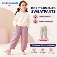 Smiledotkids Pantalons de survêtement droits personnalisés pour enfants, en molleton doux, broderie florale, violet et gris, OEM ODM, vente en gros pour tout-petits