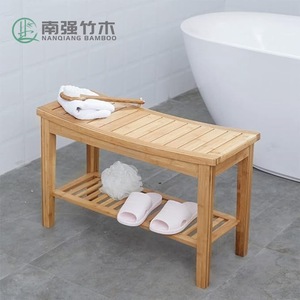 เก้าอี้อาบน้ำไม้ไผ่ 60x30x45 ซม. สองชั้นพร้อมที่เก็บของสำหรับห้องน้ำ - Product Image 1