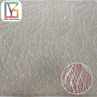 Tissu en dentelle Chantilly à sequins, tissu en dentelle française perlée, tissu en dentelle blanche perlée pour robe de soirée élégante