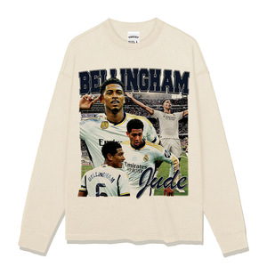 Retro Washed Distressed English Midfielder # T-shirt graphique à manches longues 250 GSM, coupe oversize, pour homme, style Hip Hop Streetwear - Product Image 2