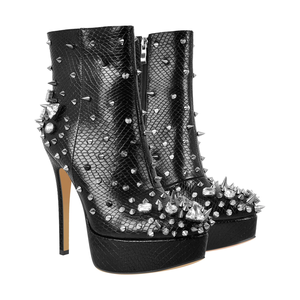 Botines de <span class=keywords><strong>plataforma</strong></span> con tachuelas y estampado de serpiente para mujer, botas de tacón alto con cristal con pinchos, botines de fiesta Punk para club nocturno - Product Image 5