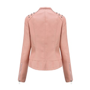 Veste en <span class=keywords><strong>simili</strong></span> <span class=keywords><strong>cuir</strong></span> PU à épaulettes et fermeture éclair intégrale pour femme, veste en <span class=keywords><strong>cuir</strong></span> de moto, veste courte décontractée d'hiver pour femme - Product Image 2