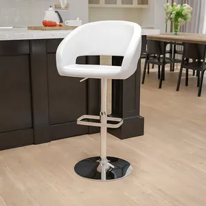 Luxury Faux Leather Bar Stool Chrome Base Counter Bar Stools Adjustable Swivel Bar Chair