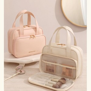 Portable Makeup Bag Large Capacity Zipper Closure Solid Color Cosmetic Storage <b>Case</b> For Travel And Home Use - Product Image 3