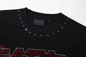 하이 스트리트 빈티지 SUPPLY 남성 티셔츠 의류 라인스톤 반팔 고딕 해골 프린트 탑 티셔츠 도매 - Product Image 3