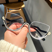Lunettes anti-lumière bleue, monture semi-cerclée œil de chat, design diamant, miroir plat, tendance rétro, lunettes transparentes