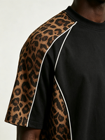 T-shirts pour hommes personnalisés à imprimé léopard et effet usé, col rond, épaules tombantes, style streetwear, 100 % coton, 300 grammes