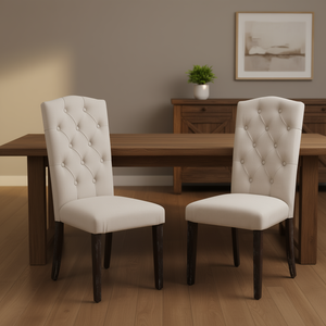 Sillas de Comedor Acolchadas Beige con Patas de Madera Marrón Oscuro, Diseño de Respaldo Duradero, Muebles Modernos para el Hogar - Product Image 2