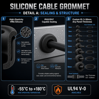 OEM Maßgefertigte Schwarz-Graue Silikon-Gummi-Kabeldichtung für EV-Verkabelung Rechenzentrum-Panel Schreibtisch RoHS REACH