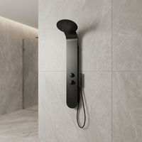Hotaqi Panneau de douche mural en acier inoxydable avec robinets doseurs, LED et massage à la vapeur, finition noir mat, sorties supérieure et inférieure