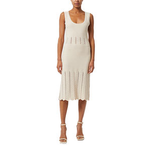 Maglieria a girocollo aperta a Pointelle personalizzata all'ingrosso con volant mare <span class=keywords><strong>Midi</strong></span> a mano lavorato a maglia in <span class=keywords><strong>cotone</strong></span> uncinetto abito da donna - Product Image 2