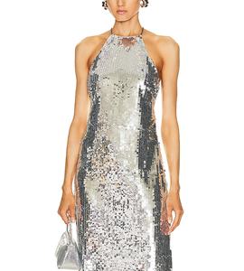 Elegante Halter hombro desnudo y <span class=keywords><strong>espalda</strong></span> abierta <span class=keywords><strong>lentejuelas</strong></span> diseño Sexy moda Slim señoras noche banquete <span class=keywords><strong>vestido</strong></span> largo - Product Image 4