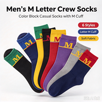 Chaussettes pour hommes à motif lettre M, chaussettes décontractées en coton à blocs de couleur, chaussettes habillées à bord côtelé, logo personnalisé OEM