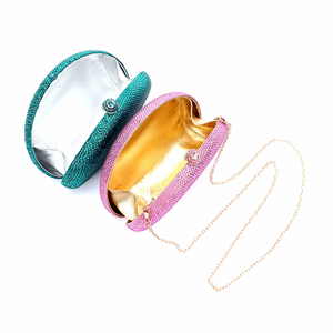 कस्टम स्पार्कलिंग शाम क्लच पर्स गोल आकार क्रिस्टल हीरे की महिला हैंडबैग गैंडे के साथ गोल मोती क्लैंप - Product Image 2