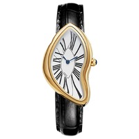 Montre PINTIME PT3287L Rétro Médiévale Alien Y2K pour Hommes et Femmes, Bracelet en Cuir, Mouvement Quartz Avancé, Design Irrégulier