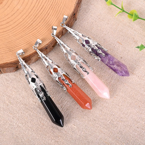 เครื่องประดับหินบำบัดธรรมชาติขายส่ง สร้อยคอพลอย จี้คริสตัลปลายแหลม จี้เพนดูลัมสำหรับเครื่องมือเวทมนตร์ - Product Image 1