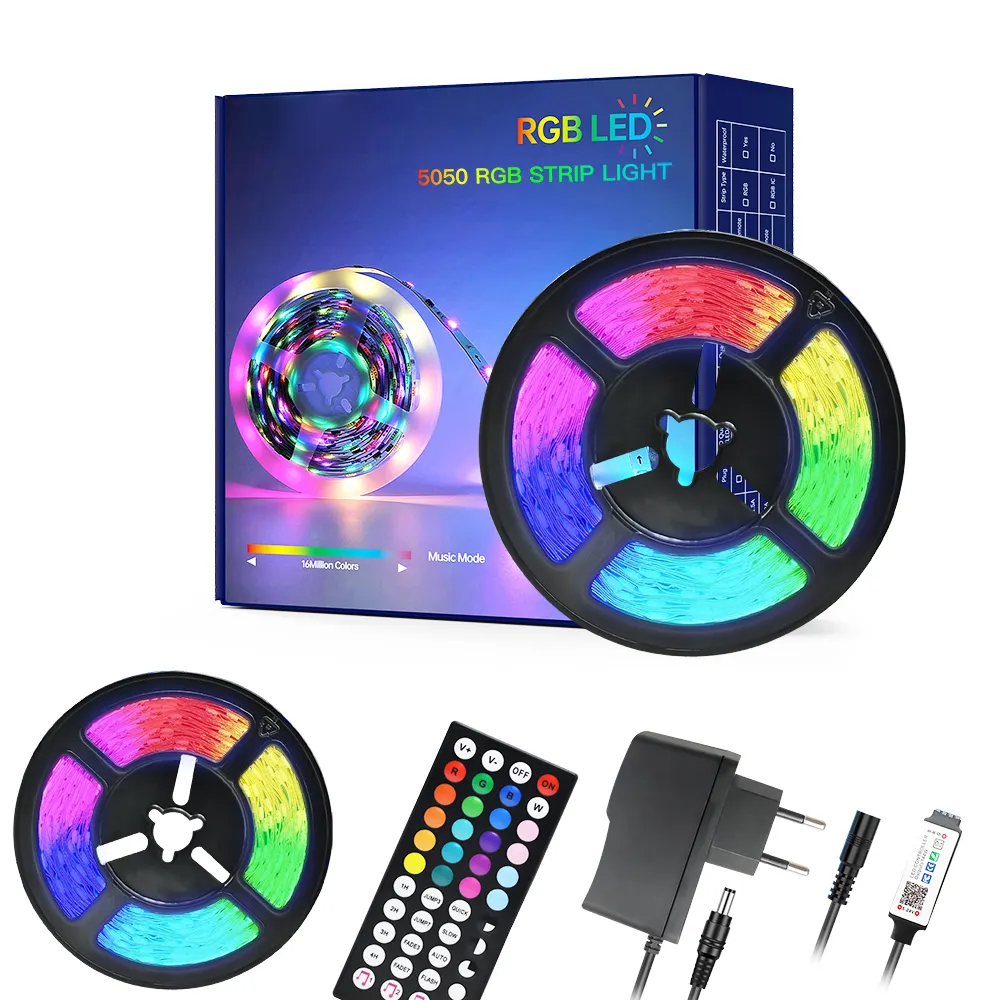 Setrip Lampu Led Strip Pintar, Setrip Led Wifi Fleksibel 5M 10M 15M Luar Ruangan 5050 Smd Rgb Tahan Air Led