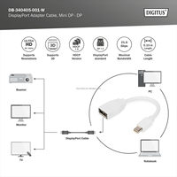 Câble adaptateur mini coaxial DP mâle vers DP femelle pour moniteur stéréo, avec gaine en PVC et blindage en feuille d'aluminium, résolution 2K/4K