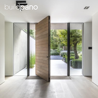 Puerta Pivotante de Madera Sólida Estilo Americano, Puerta de Entrada Principal de Diseño Personalizado con Ventanas Laterales de Vidrio