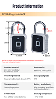 Cadenas intelligent étanche à empreinte digitale, sans clé, biométrique, avec contrôle via application Cloud Tuya pour gymnases/écoles (aluminium/laiton)