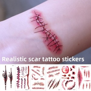 Tatouages temporaires imperméables en gros pour Halloween : fausses cicatrices de plaies, plaies réalistes, blessures sanguinolentes, autocollants d'horreur pour le visage et le corps, idéaux pour le cosplay - Product Image 2