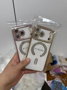 Funda Magnética Transparente en Forma de C para Teléfono, con Brillantina y Pedrería, Marco Electrochapado, para iPhone 17 16 Pro Max - Product Image 4