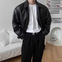 Veste Moto Premium Noire pour Hommes en Simili Cuir PU, Manteau Personnalisé pour l'Hiver et le Bureau