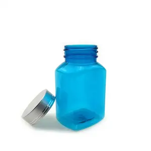 Petit flacon de médicament en plastique bleu personnalisé Bouteilles de capsules de supplément vitaminé Flacon de pilules en plastique avec couvercle