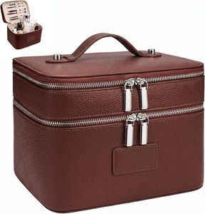 Travel Makeup Vanity <b>Case</b> with Brush Holder and Handle Waterproof PU Leather Cosmetic Organizer Bag Cosmetic Bag - Product Image 1