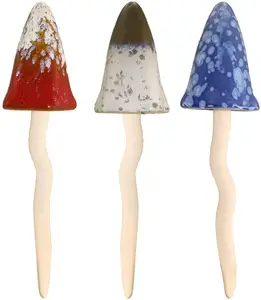 Ceramic Cone Cap Mushrooms Set von 3 Ceramic Garden Mushrooms, Pottery Ornament Model Statue,Toadstools (Cone Cap)