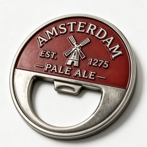 Abridor de Botellas Circular de Metal Plateado con Diseño de Cerveza Pale Ale de Ámsterdam, Recuerdo - Product Image 4