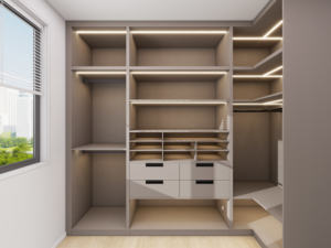 خزانة مفتوحة من الخشب الصلب الحديث والصغير الصم حسب الطلب لغرفة النوم تشمل أضواء LED - Product Image 3